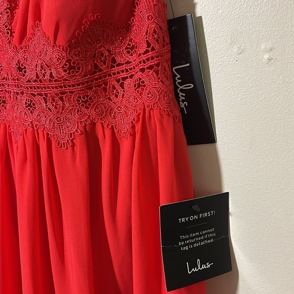 Lulus Sunny Day Dream Red Lace Culotte Jumpsuit Sz. Small - Picture 11 of 12